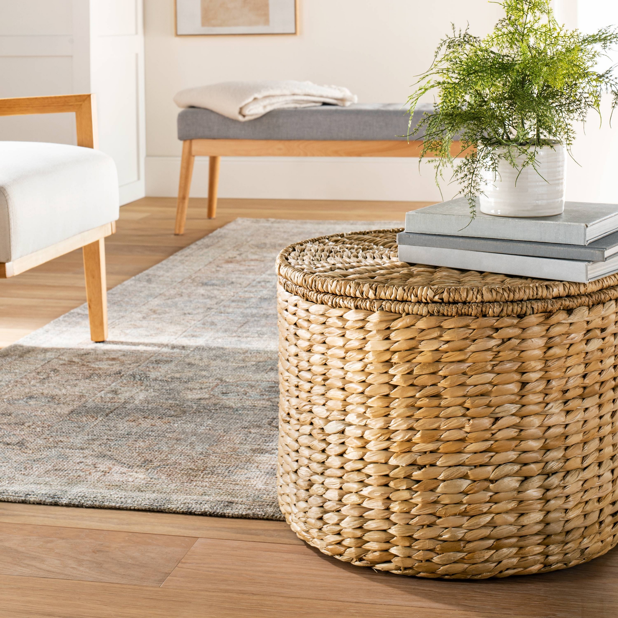 Wicker Storage Ottoman Natural - Threshold™ designed with Studio McGee: Round Metal Frame, No Assembly, Lacquered Finish