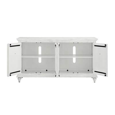 Rustic White Solid Wood TV Stand with Cabinet