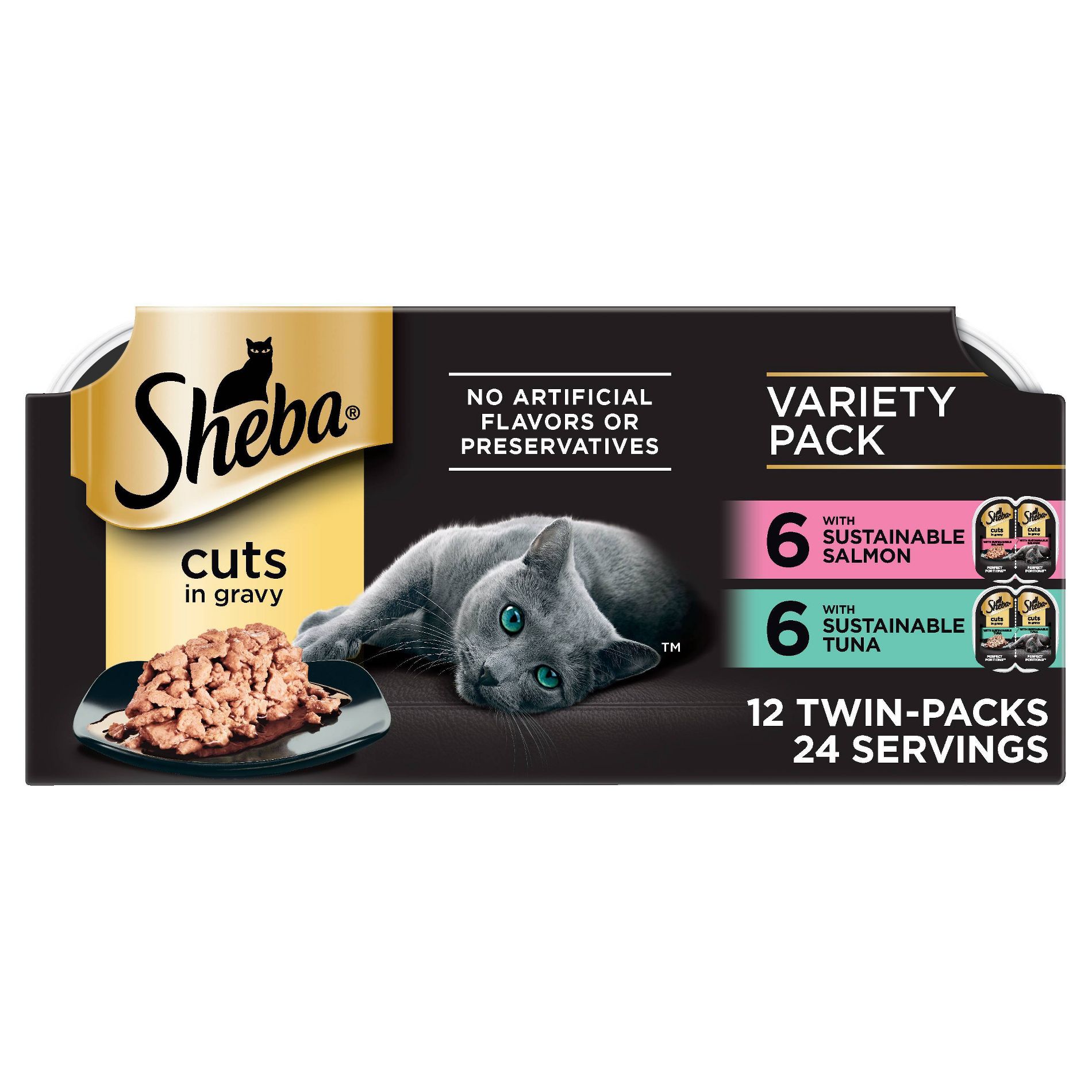Sheba Perfect Portions Cuts in Gravy Salmon, Seafood, Gravy and Tuna Flavor Variety Pack Wet Cat Food - 2.6oz/12ct