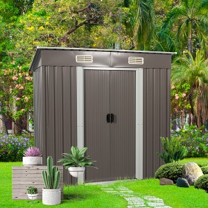 Gulches 6ft x 4ft Outdoor Metal Storage Shed for Garbage Cans, Garden Accessories, Backyard, and Patio Use, Vanilla - 1 of 4