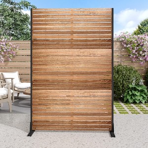 MAYEERTY 72 inch Room Divider with Galvanized Frame Wood Gain Privacy Screen Garden Fence Patio Beige - 1 of 4