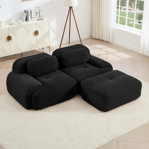 81.8" Corduroy Modular L-Shaped Sectional Sofa with Ottoman, 3-Piece Free combination, Pet-Friendly, No Assembly Required for Small Living Room - 1 of 4
