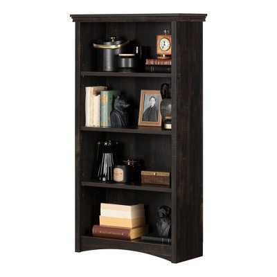 Elegant Rubbed Black Wood Adjustable 4-Shelf Bookcase