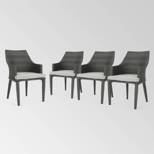 Hillhurst 4pk Wicker Dining Chairs Gray - Christopher Knight Home: Weather-Resistant, Iron Frame, Polyester Cushions - 1 of 4