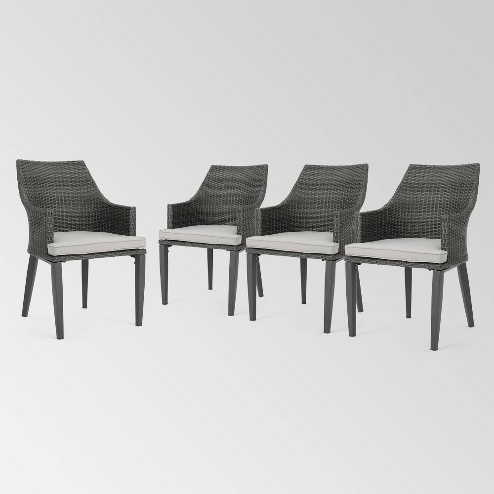 Photos - Garden Furniture Hillhurst 4pk Wicker Dining Chairs Gray - Christopher Knight Home: Weather