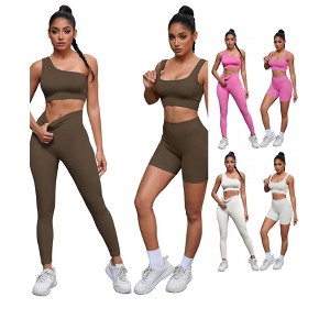 INSPIRE CHIC Women's 6 Sets Exercise Outfits Scoop Neck One Shoulder High Waist Gyms Body Shapers Workout Set - 1 of 4