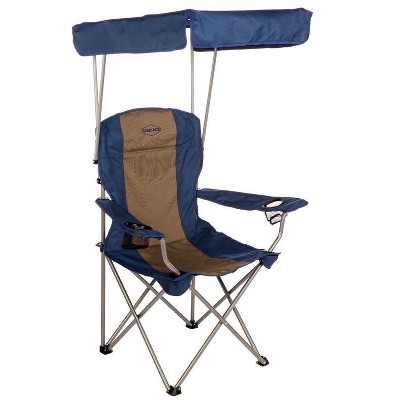 Kamp-Rite Folding Camp Chair w/Shade Canopy & Cupholders, Navy/Tan
