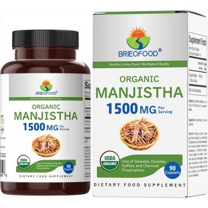 Brieofood Organic Manjistha 1500mg, 45 Servings, Vegetarian, Gluten Free, 90 Vegetarian Tablets - 1 of 4
