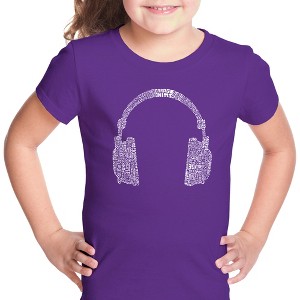 LA Pop Art Girl's Word Art T-shirt - 63 DIFFERENT GENRES OF MUSIC - 1 of 4