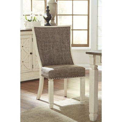 Contemporary White and Brown Wood Side Chair with Cross Back