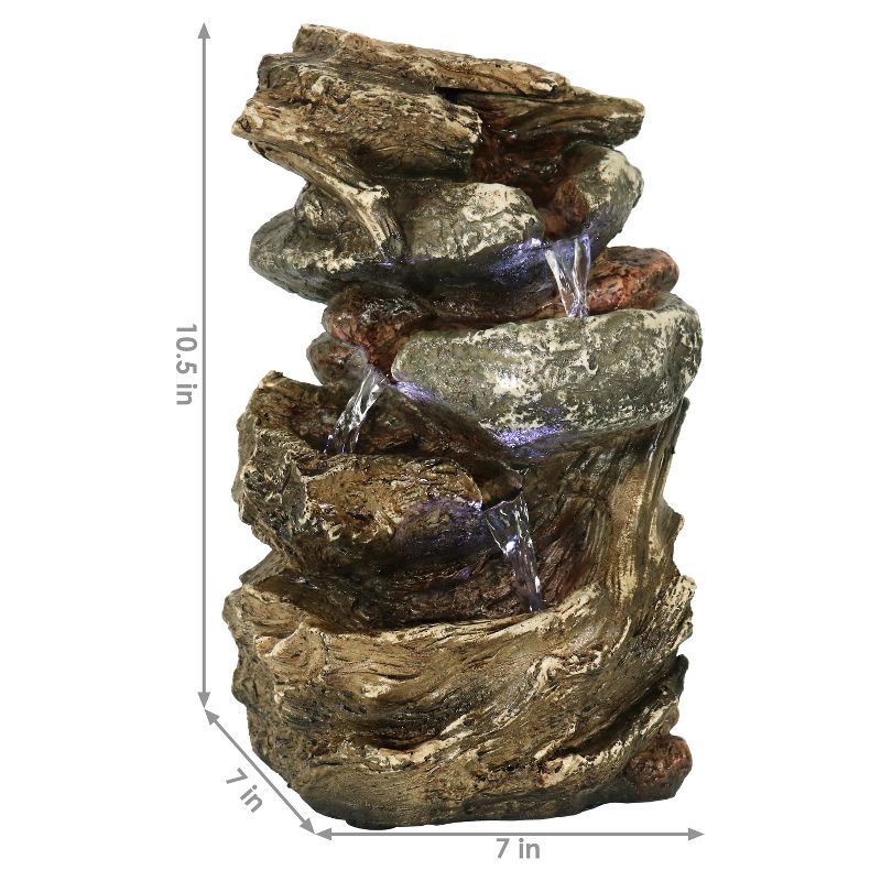 Sunnydaze Indoor Home Decorative Tiered Rock and Log Waterfall Tabletop Water Fountain with LED Lights - 10", 4 of 15