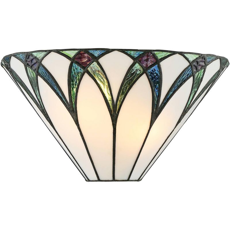 Regency Hill Filton Tiffany Style Wall Light Sconce Bronze Hardwire 12 1/4" Fixture White Blue Stained Art Glass Shade for Bedroom Bathroom Hallway, 5 of 9
