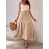 Women's Summer Casual Smocked Midi Skirt Elastic High Waist Spring Boho Ruffle Flowy Drawstring A Line Long Skirt - 3 of 4