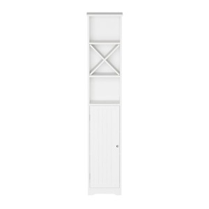 Hastings Home 67-Inch Tall Linen Tower Cupboard with Cubbyhole Divider and Adjustable Shelves - 1 of 4
