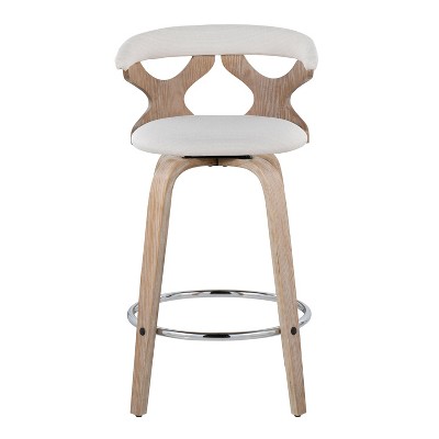 Gardenia 26" White Washed Wood Swivel Counter Stools with Chrome Footrest