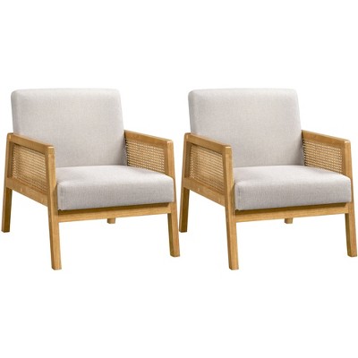 Yaheetech Set of 2 Upholstered Accent Chairs with Rattan Sides for Living Rooms, Bedrooms
