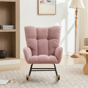 Nursery Rocking Chair, Upholstered Glider Rocker with High Backrest, Accent Reading Chair, Comfy Armchair, Recliner Chair for Bedroom Living Room - 1 of 4