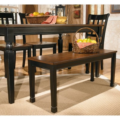 Transitional Black and Brown Wood Dining Bench