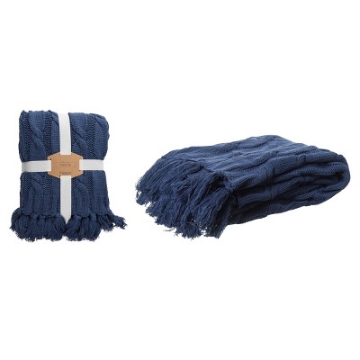 Transpac Acrylic 60 in. Blue Knitted Throw with Tassels