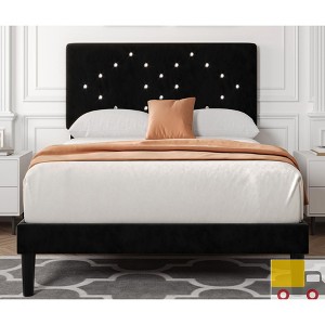Jojoka Velvet Upholstered Platform Bed Frame with Tufted Headboard, Wooden Slats Support, Under Bed Storage, No Box Spring Needed - 1 of 4