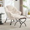 Tiramisubest Lazy Chair with Ottoman Steel Frame Lounge Chair Flannelette Upholstered Chair Ergonomic Reading Chair Living Room Bedroom, White - 4 of 4