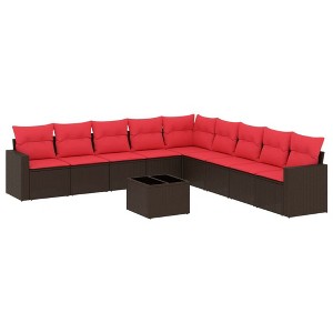 vidaXL 10 Piece Patio Sofa Set with Cushions Brown Poly Rattan - 1 of 4