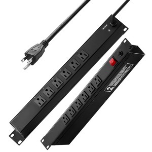 VEVOR 1U PDU, 12 Outlets, Rack Mount Power Strip Fits Standard 19" Server Racks, with Integrated Switch Surge Protection, Black - 1 of 4