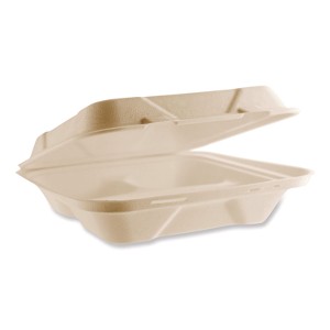 Nourish Molded Fiber Takeout Containers, Compostable, 3 Compartments, 5 x 9 x 2, White, Sugarcane, 200/Carton - 1 of 1