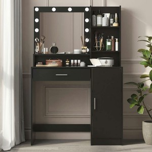 Resenkos Vanity Desk with Mirror & Light, 3 Lighting Modes & Large 3-Tier Drawer Storage Dresser, Black - 1 of 4