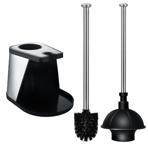 Toilet Plunger and Brush, Bowl Brush and Heavy Duty Plunger Set with Holder  for Bathroom Cleaning, 2 in 1 Toilet Bowl Cleaner Brush Combo with Caddy  Stand (White, 1 Set) 