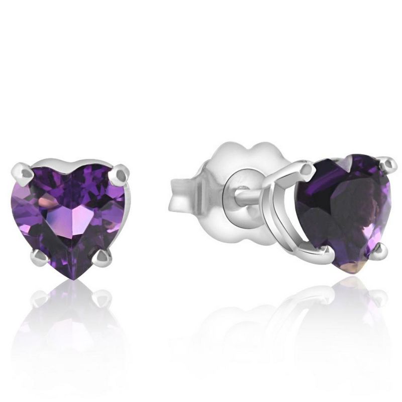 Pompeii3 1ct Heart Shape Amethyst Studs Earrings in 14K, Yellow, Rose, or White Gold, 2 of 4