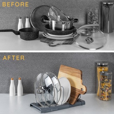 Expandable Gray Metal Pot and Pan Organizer Rack