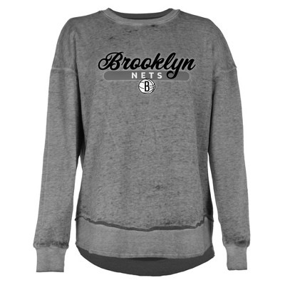 NBA Brooklyn Nets Women's Burnout Crew Neck Fleece Sweatshirt