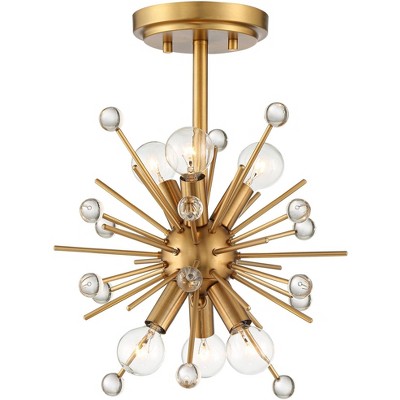 Possini Euro Design Mid Century Modern Ceiling Light Semi Flush Mount Fixture Warm Brass 12" Wide 6-Light Sputnik Dining Kitchen