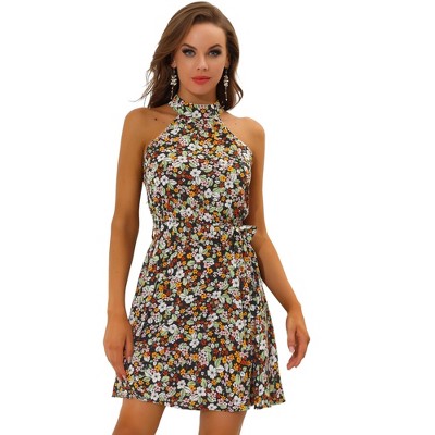 INSPIRE CHIC Women's Belted Halter Neck Sleeveless Dress