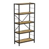 Hastings Home 5-Tier Bookshelf, Open Industrial Style Etagere Wooden Shelving Unit, Oak Woodgrain - 2 of 4