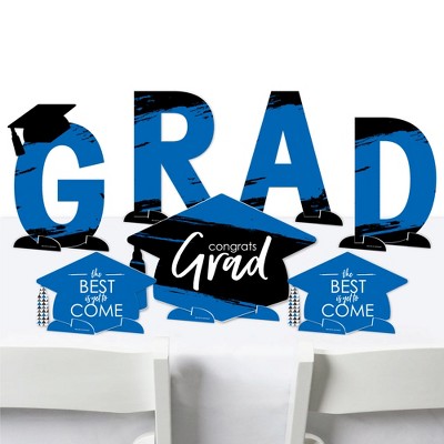 Big Dot of Happiness Blue Graduation Party Centerpiece Table Decorations - Tabletop Standups - 7 Pieces