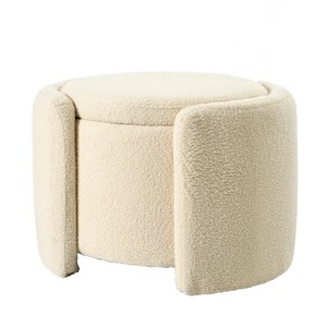 VYNXARIA Ottomans and Benches - Beige Round Ottoman with Storage, 24.41" x 20.07" x 16.93" - 1 of 4