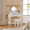 Compact Makeup Vanity Table with Reversible Mirror, Elegant Chic Vanity Desk with 5 Drawers & Upholstered Stool - 2 of 4