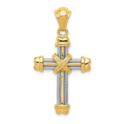 Black Bow Jewelry 14k Two Tone Gold Rope Cross Pendant