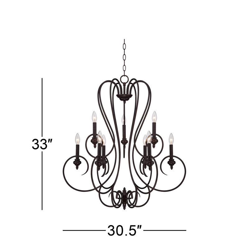 Franklin Iron Works Channing Bronze Chandelier 30 1/2" Wide Curved Scroll 9-Light Fixture for Dining Room House Foyer Kitchen Island Entryway Bedroom, 4 of 7