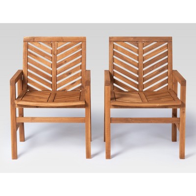 Set of 2 Brown Chevron Slatted Acacia Wood Patio Chairs