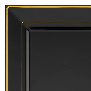 Smarty Had A Party 6.5" Black with Gold Square Edge Rim Plastic Appetizer/Salad Plates (120 Plates) - 1 of 4