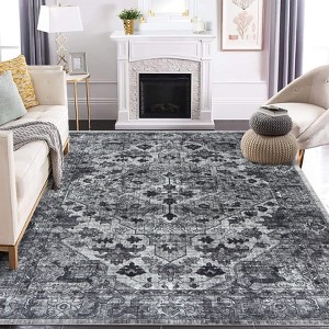 Entryway Runner Rug - Washable Vintage Low Pile Carpet, Non-Slip Lightweight Floor Mat for Kitchen, Bedroom & Bathroom - 1 of 4