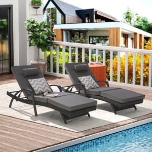 Outdoor Patio Recliner Set of 2,Rattan Adjustable Recliners With Cushion And Armrest,Outdoor Furniture Set For Poolside,Garden-Cuddlewood - 1 of 4