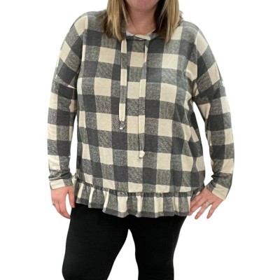 Women's Plaid Hooded Long Sleeve Top - honeyme