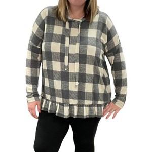Women's Plaid Hooded Long Sleeve Top - honeyme - 1 of 3