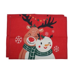 Unique Bargains Christmas Place Mats Linen Red White 13"x17.7" 2 Pcs - 1 of 4