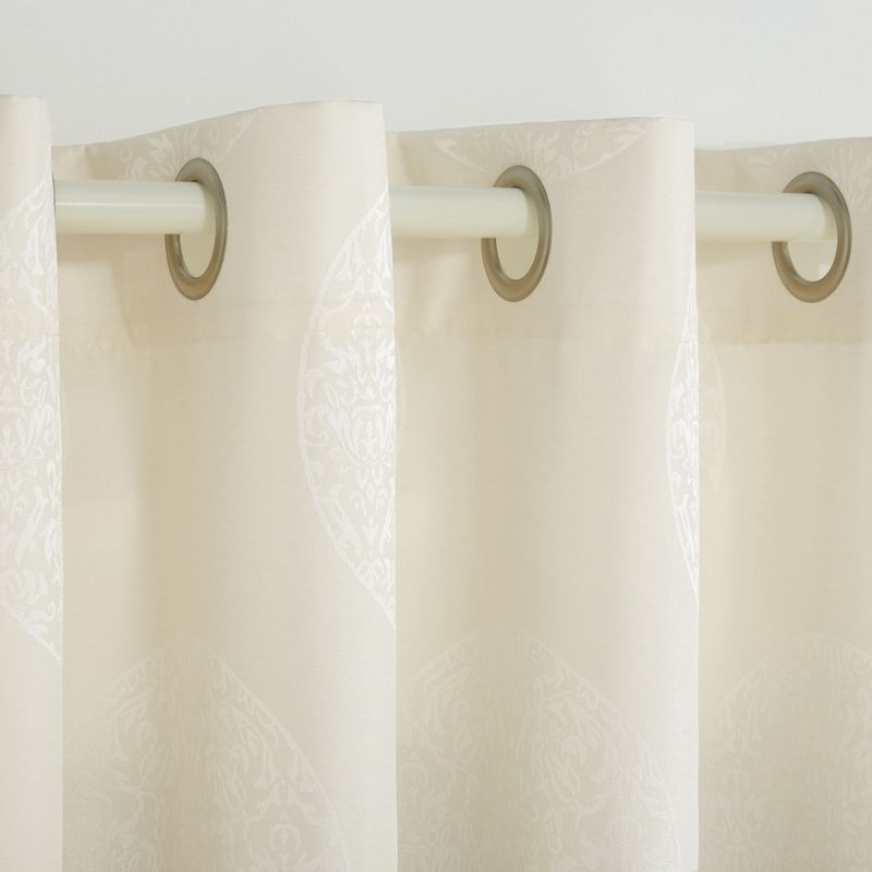 Exclusive Home Akola Medallion Linen Jacquard Grommet Top Curtain Panel Pair, 3 of 5