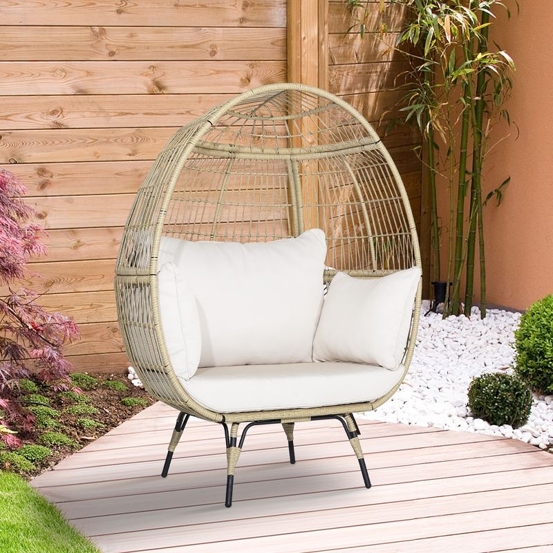 Tangkula Patio Rattan Oversized Wicker Egg Chair Stationary Lounge Basket w/ 4 Soft Cushions, 3 of 11